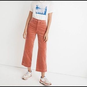Madewell Slim Emmett Wide Leg Crop Corduroy- coral